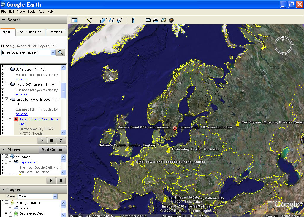 Helt nytt att Google Earth  har tagit med James Bond 007 museum p� v�rldskartan.