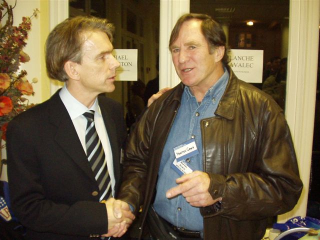 President Gunnar Sch�fer talk with stuntman Martin Grace(stunts for Roger Moore)