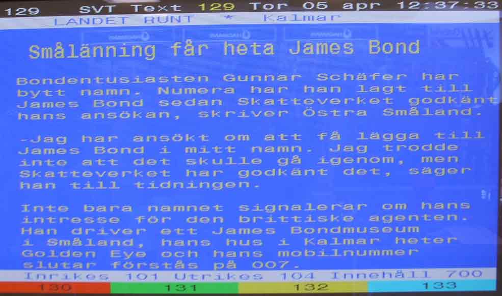Sm�l�nning f�r heta James Bond  SVT text TV  torsdag 05 April 2007