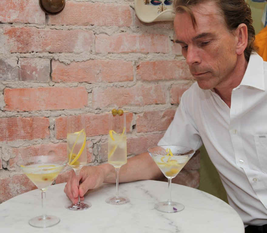 To the left Mr James Bond  Gunnar Sch�fer taking Ian Flemings James Bond's world famous drink "the Vesper", better known as the vodka martini...